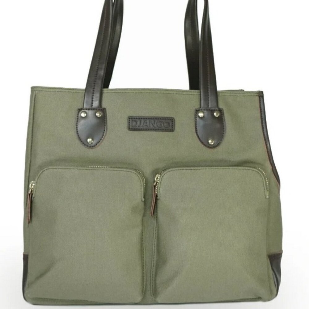 Lux Dog Carrier/Purse - Olive Green Canvas with Brown Leather
